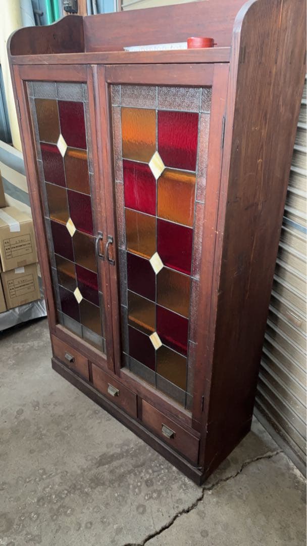 レトロ　アンティーク家具　ステンドグラス入り ハンドメイド　岐阜県揖斐郡池田町