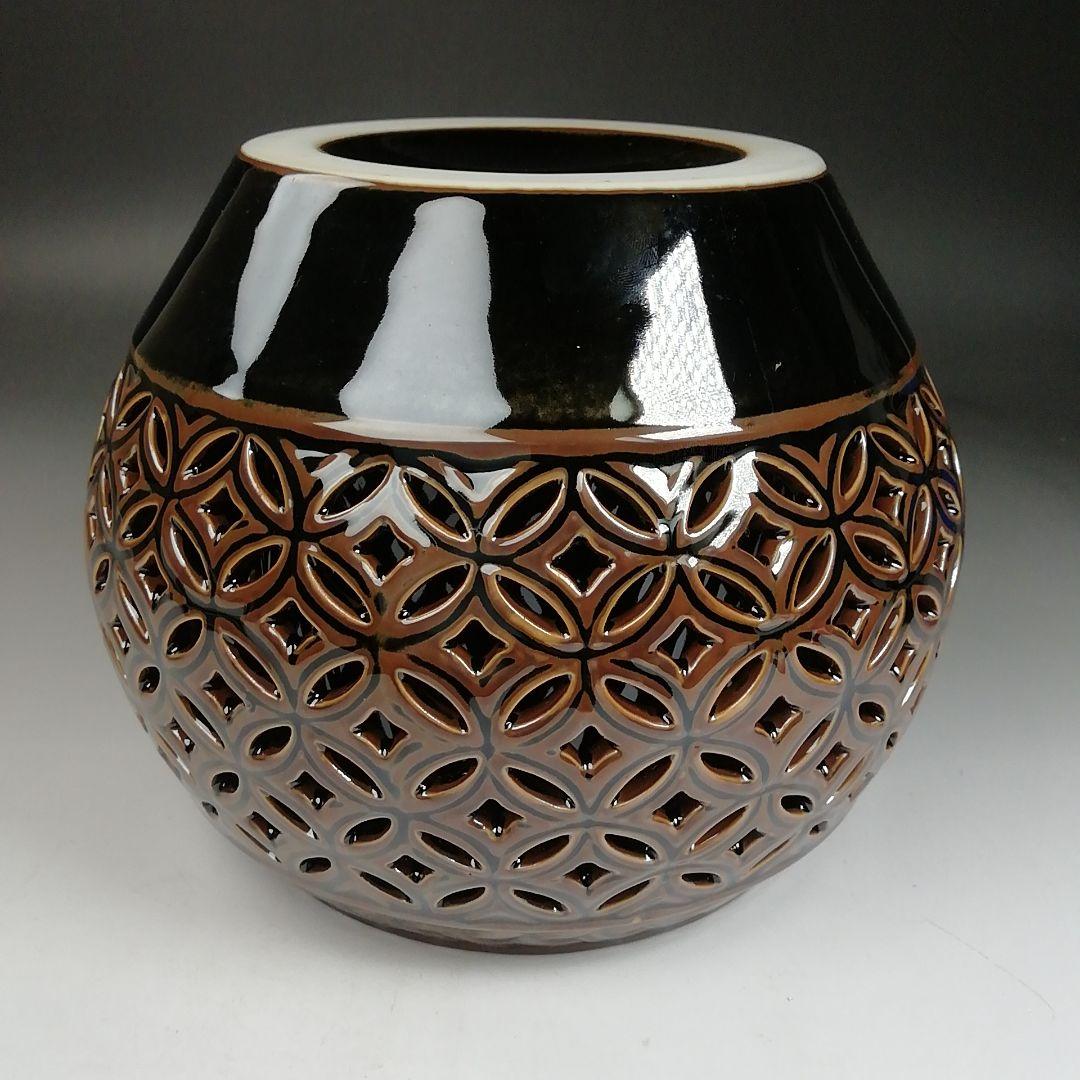 Ｔ９９２　水指　『古瀬戸　七宝透』『加藤藤城 造』『塗師　湖彩』　共箱　茶道具