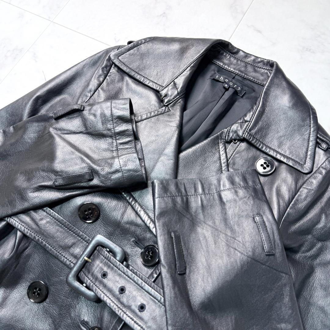 ✨希少✨セオリー ラムレザー100％ トレンチコート 軽量 ペプラム ブラック