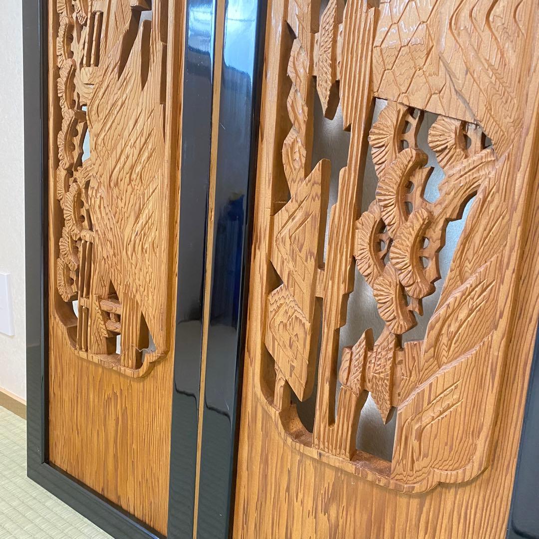 欄間 らんま 2枚セット【近江八景】古民家　アンティーク 表裏両面木彫り ランマ