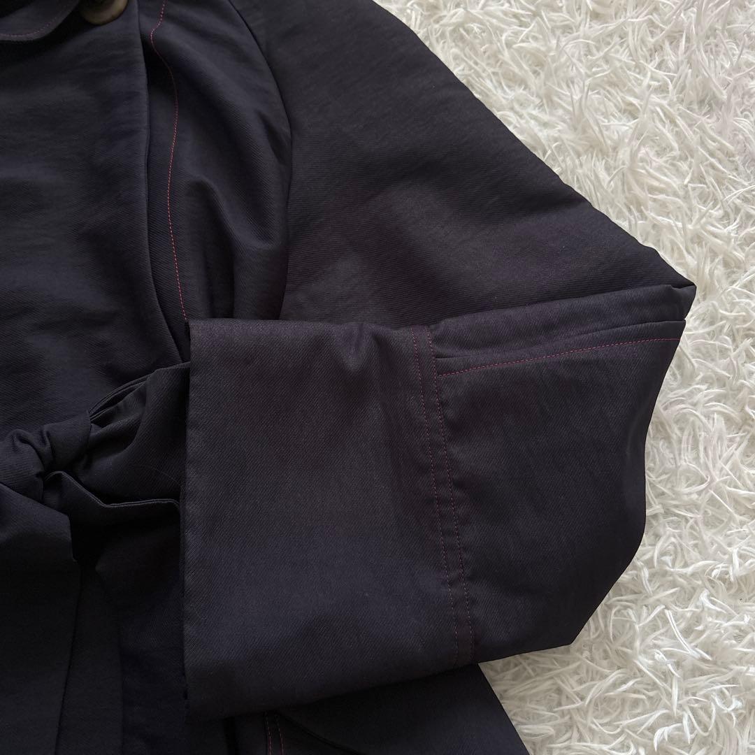 【MI.YA.CO】トレンチコート　レディース　ウエストリボン　濃紺　Fサイズ