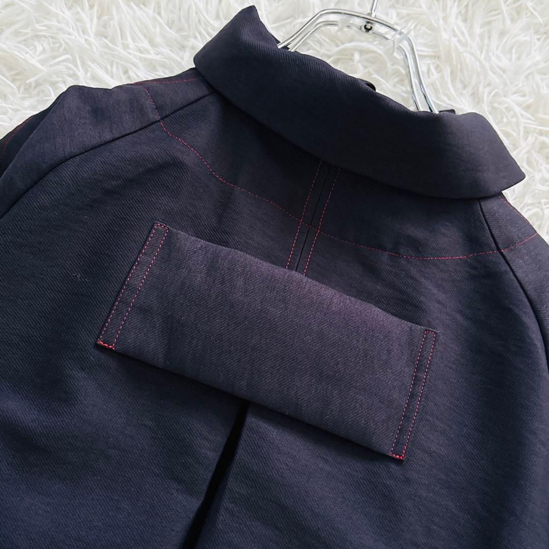 【MI.YA.CO】トレンチコート　レディース　ウエストリボン　濃紺　Fサイズ