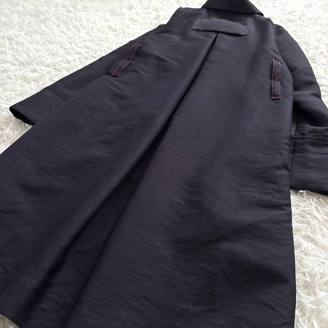 【MI.YA.CO】トレンチコート　レディース　ウエストリボン　濃紺　Fサイズ