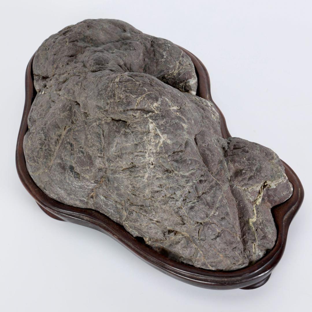 山景石 連山 遠山景 観賞石 台座付 3.4kg 水石 自然石 景石 盆景 盆石