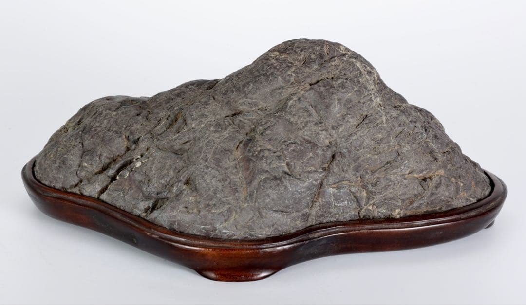 山景石 連山 遠山景 観賞石 台座付 3.4kg 水石 自然石 景石 盆景 盆石