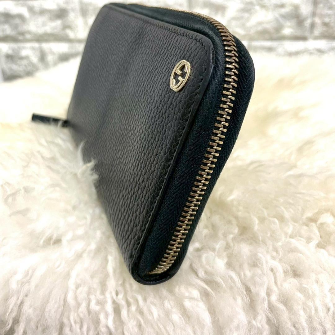 GUCCI　グッチ　インターロッキング　ラウンドファスナー　長財布　ブラック