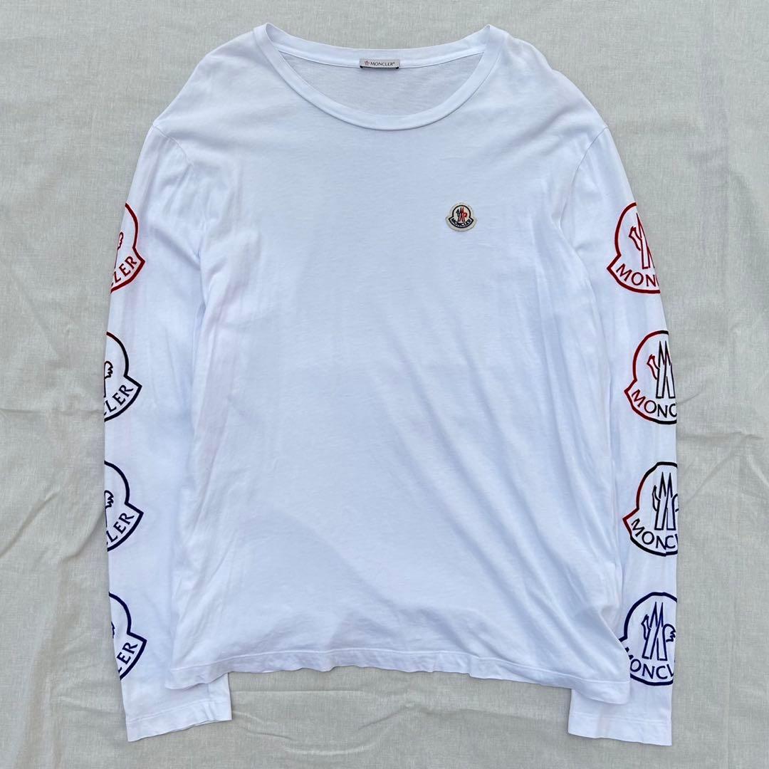 MONCLER モンクレール　フロッキーロゴ　ロンT 長袖　スリーブロゴ　白