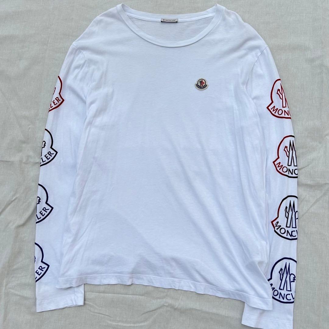 MONCLER モンクレール　フロッキーロゴ　ロンT 長袖　スリーブロゴ　白