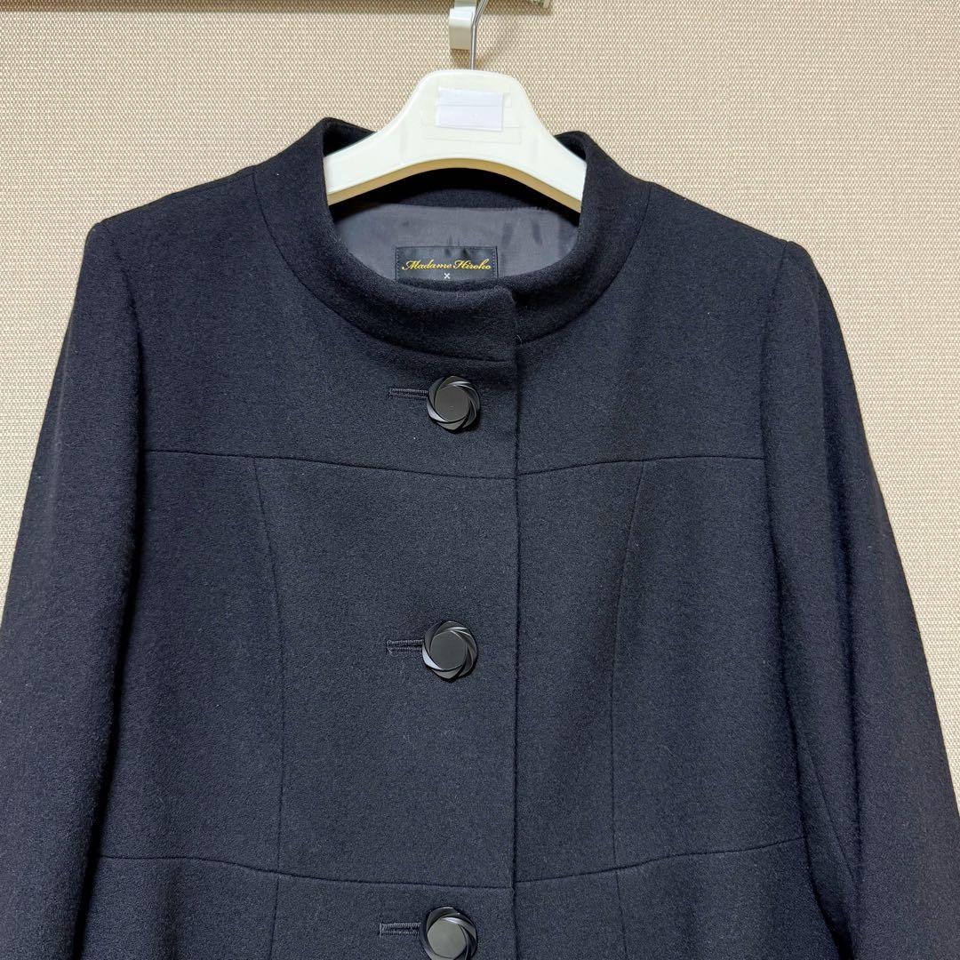 【新品】マダムヒロコ フォーマルロングコート 黒 ７号尾州産ウール100%上質