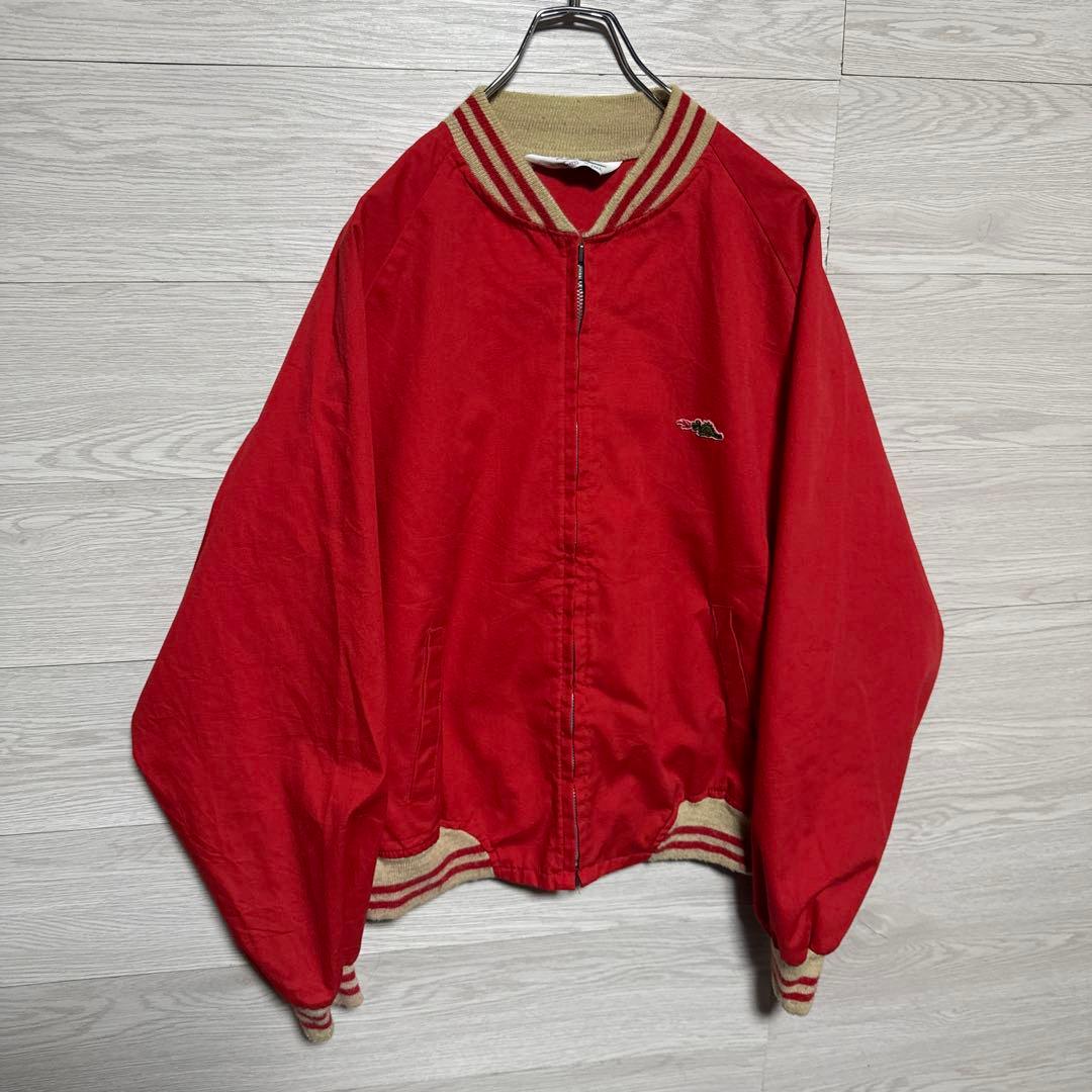 希少 80s Sears 恐竜刺繍 短丈 ブルゾン スウィングトップ 赤 XL