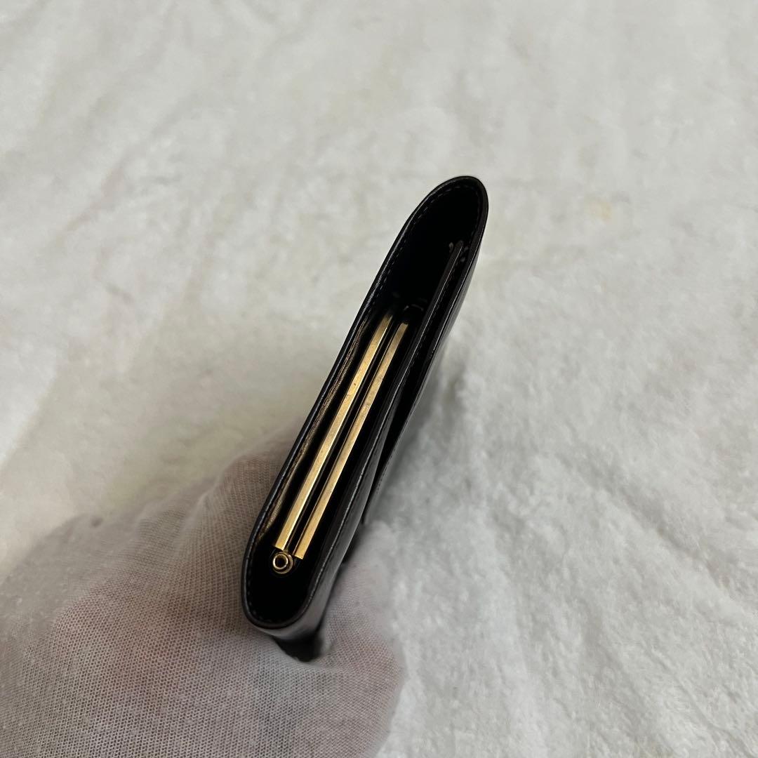 極上レザー グッチ 三つ折り財布 がま口 ダークブラウン