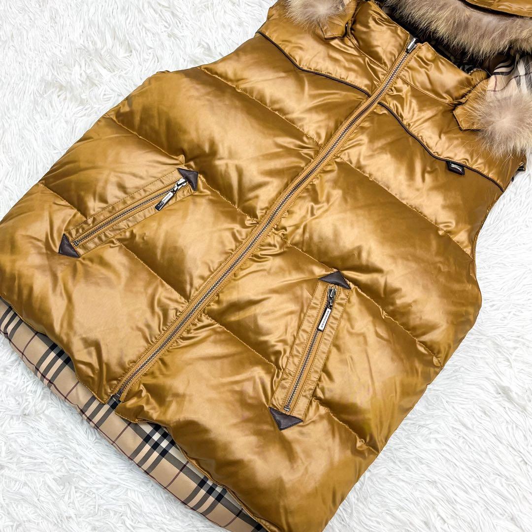 極美品 バーバリーロンドン ダウンベスト リバーシブル フード、ファー着脱可能