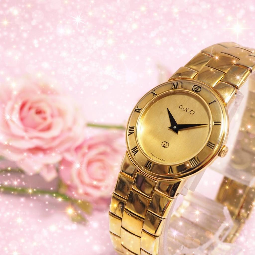 美品 グッチ GUCCI 3300L ローマン ゴールド文字盤 腕時計 H522