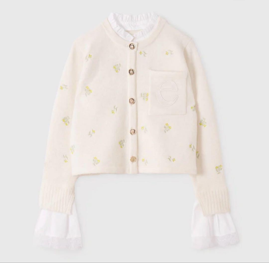 eimy istoire ニットジャケット　花柄 アイボリー 黄色