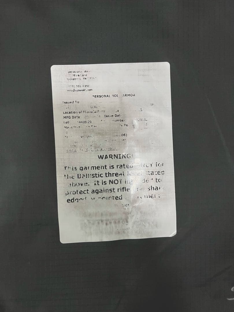 米軍実物 放出品　ソフトアーマー 2枚組