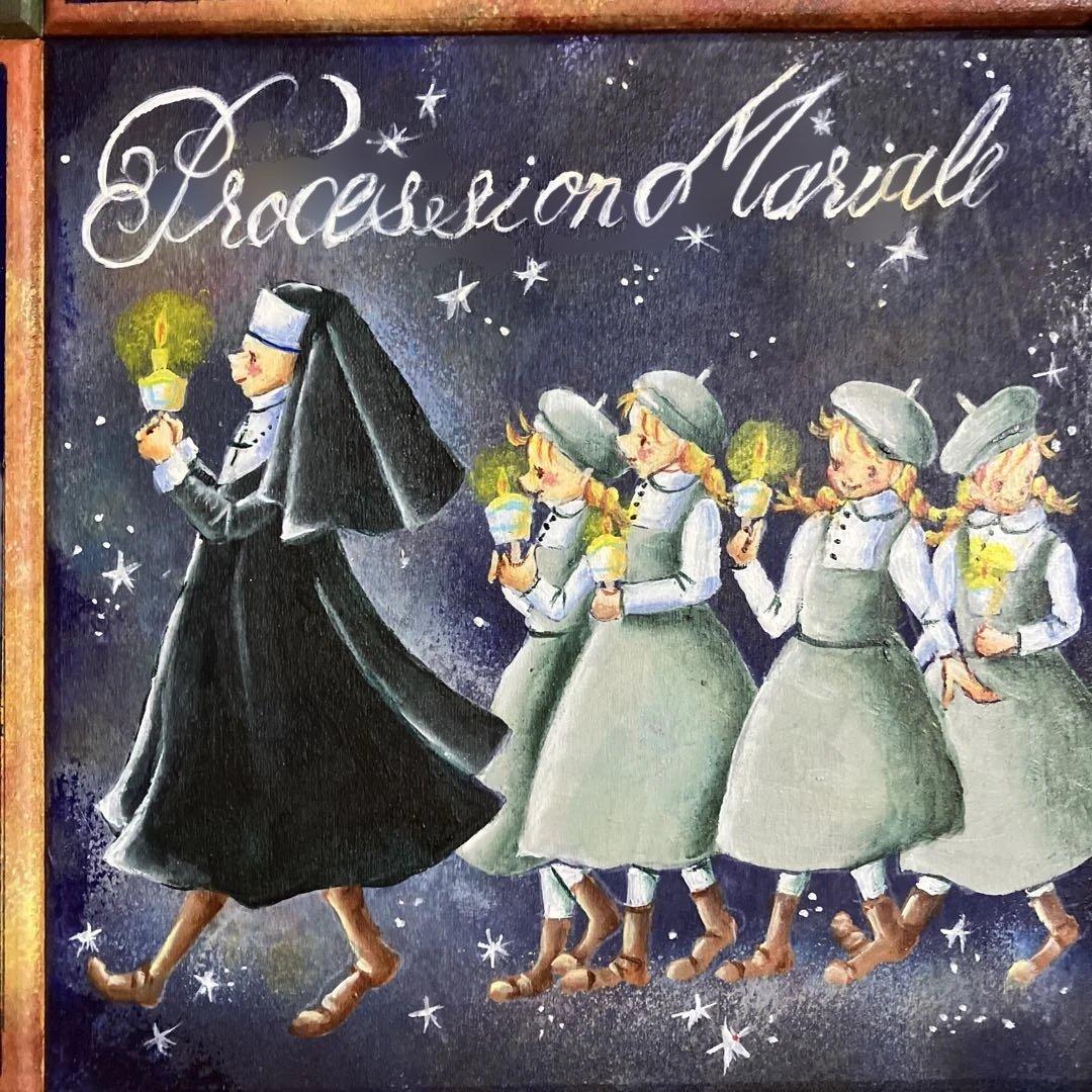 トールペイント作品　少女と動物達/聖夜