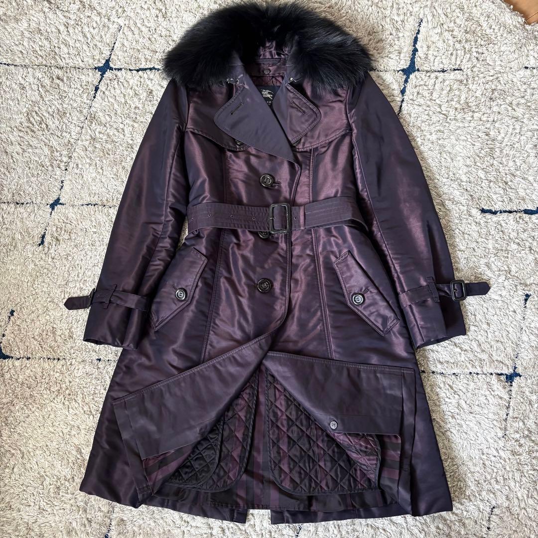 【美品✨】希少！バーバリーロンドン　ロングコート　ファー　キルティング　パープル