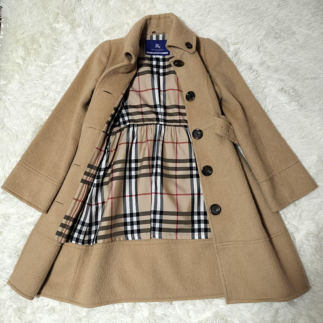 【バーバリーブルーレーベル】 Aラインコート　ノバチェック柄　ベージュ 38