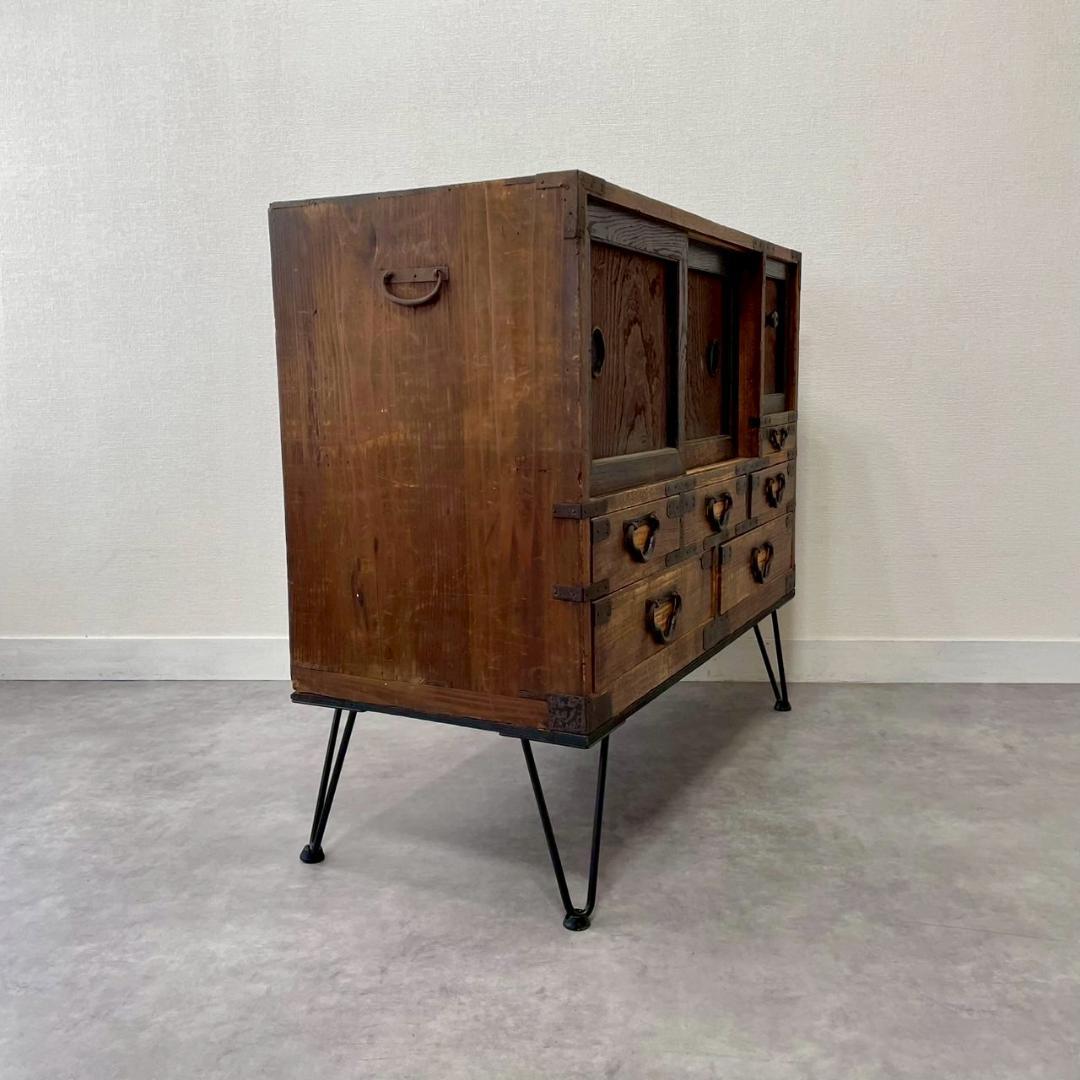 ヴィンテージ 無垢材 ローチェストアイアン脚 引き出し ローボード ビンテージ