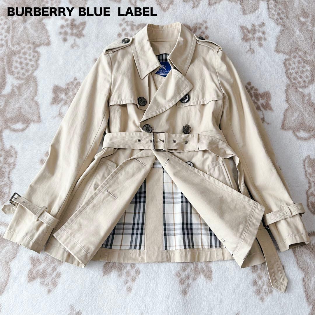 バーバリーブルーレーベル ノバチェック ショートトレンチコート ベルト 40