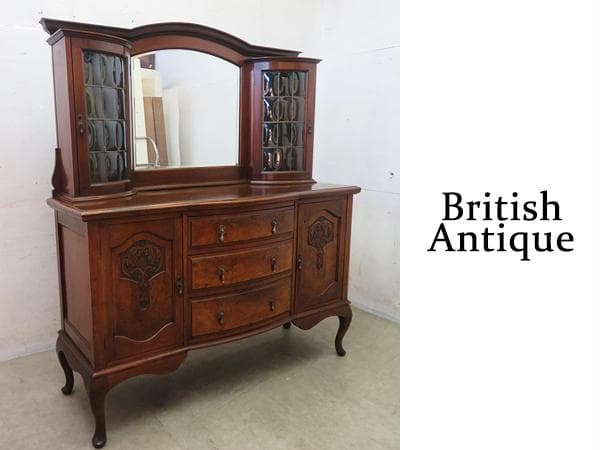 英国イギリスアンティーク■ヴィクトリアン様式■バール杢■ミラーバックサイドボード