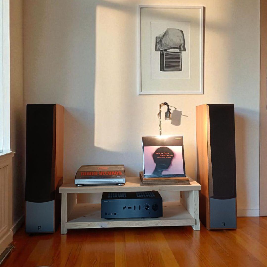 【照明付　杉無垢材のレコードスタンド】　アイアン　レコードラック　インテリア