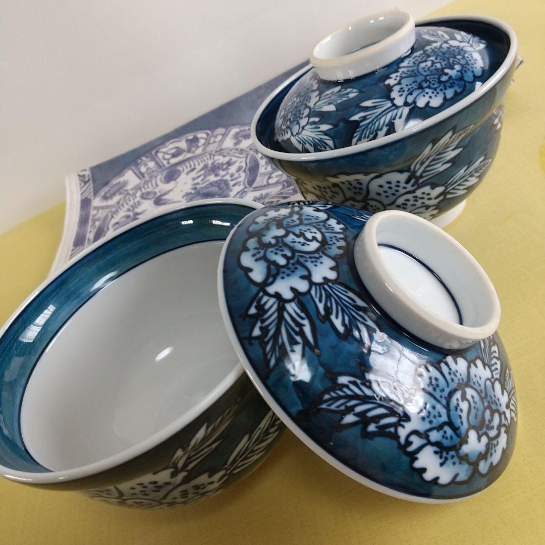 源右衛門窯⭐️染付牡丹絵 蓋椀 二客