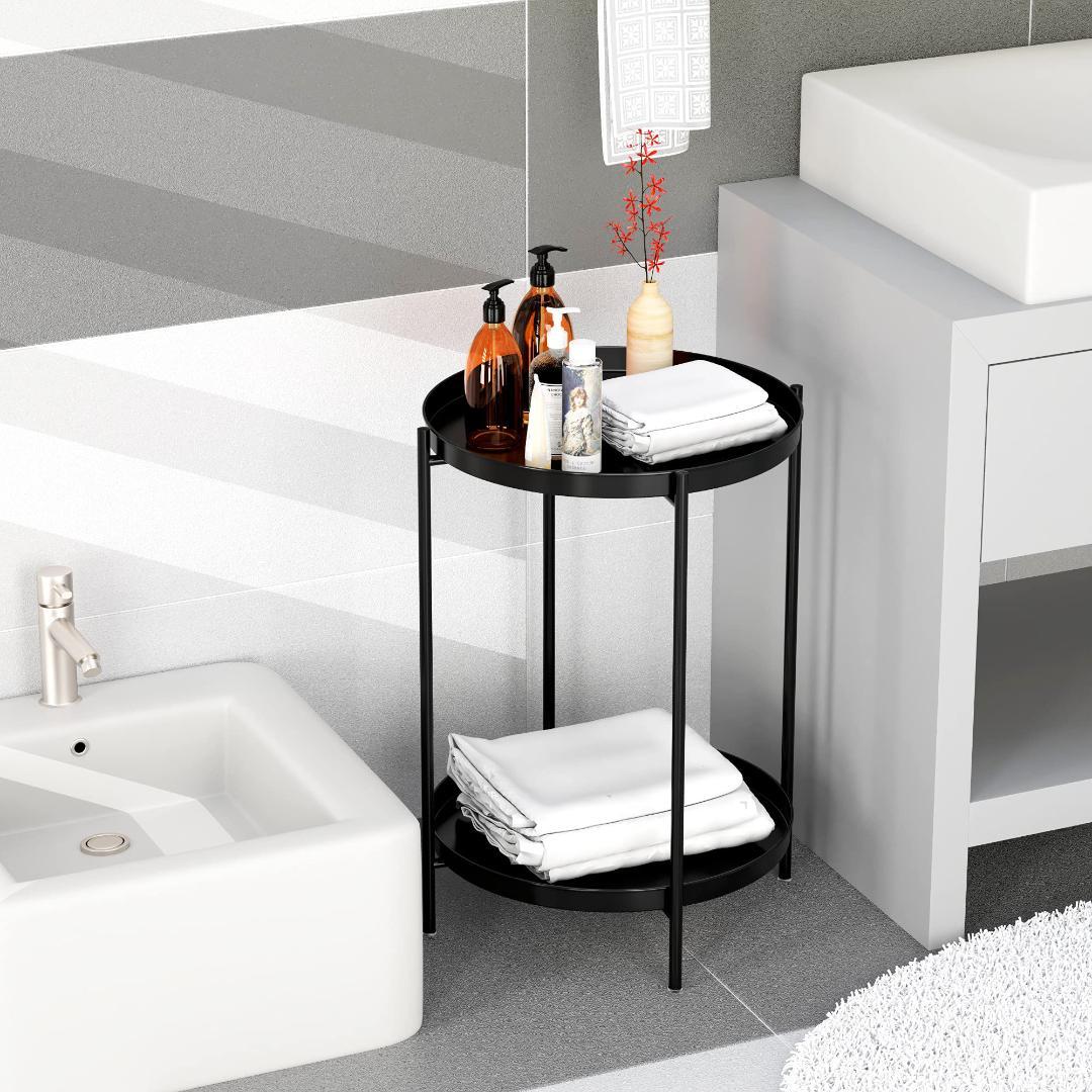 サイドテーブル - トレイシンプル＆エレガント、丸型 2段