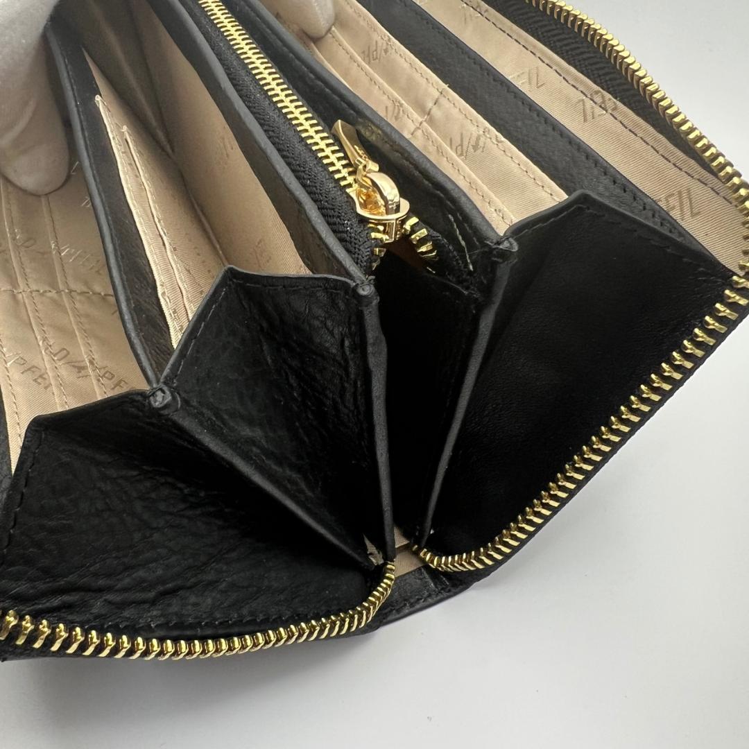 未使用ゴールドファイル☆ジッピーロングウォレット 長財布 型押しレザー 本革 黒