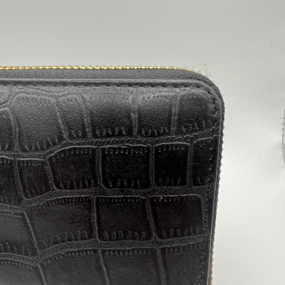 未使用ゴールドファイル☆ジッピーロングウォレット 長財布 型押しレザー 本革 黒