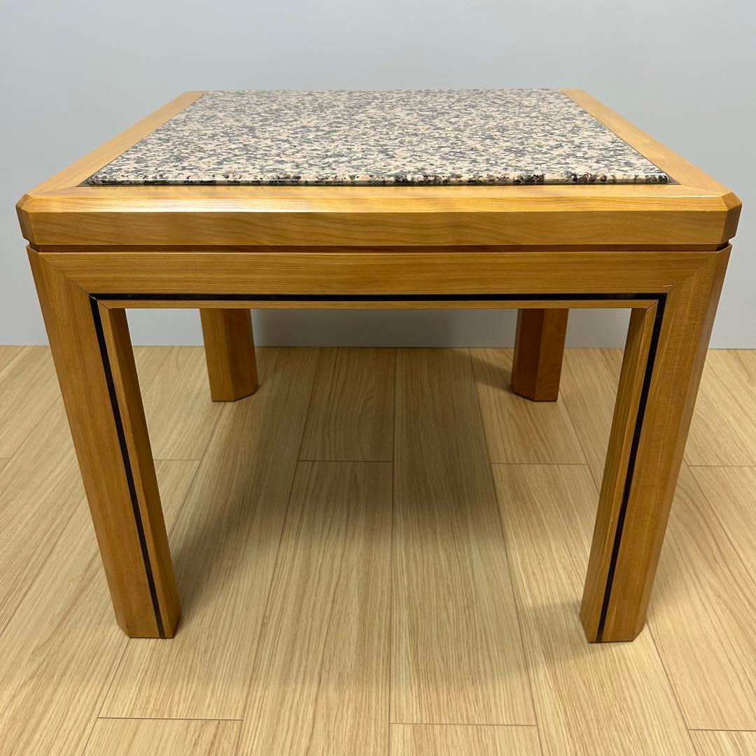 高級　御影石　ローテーブル サイドテーブル　スクエア　正方形　木製　北欧