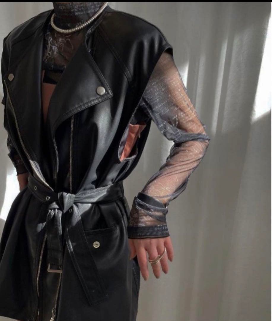 【AMERI】RIDERS FAKE LEATHER VEST JACKET