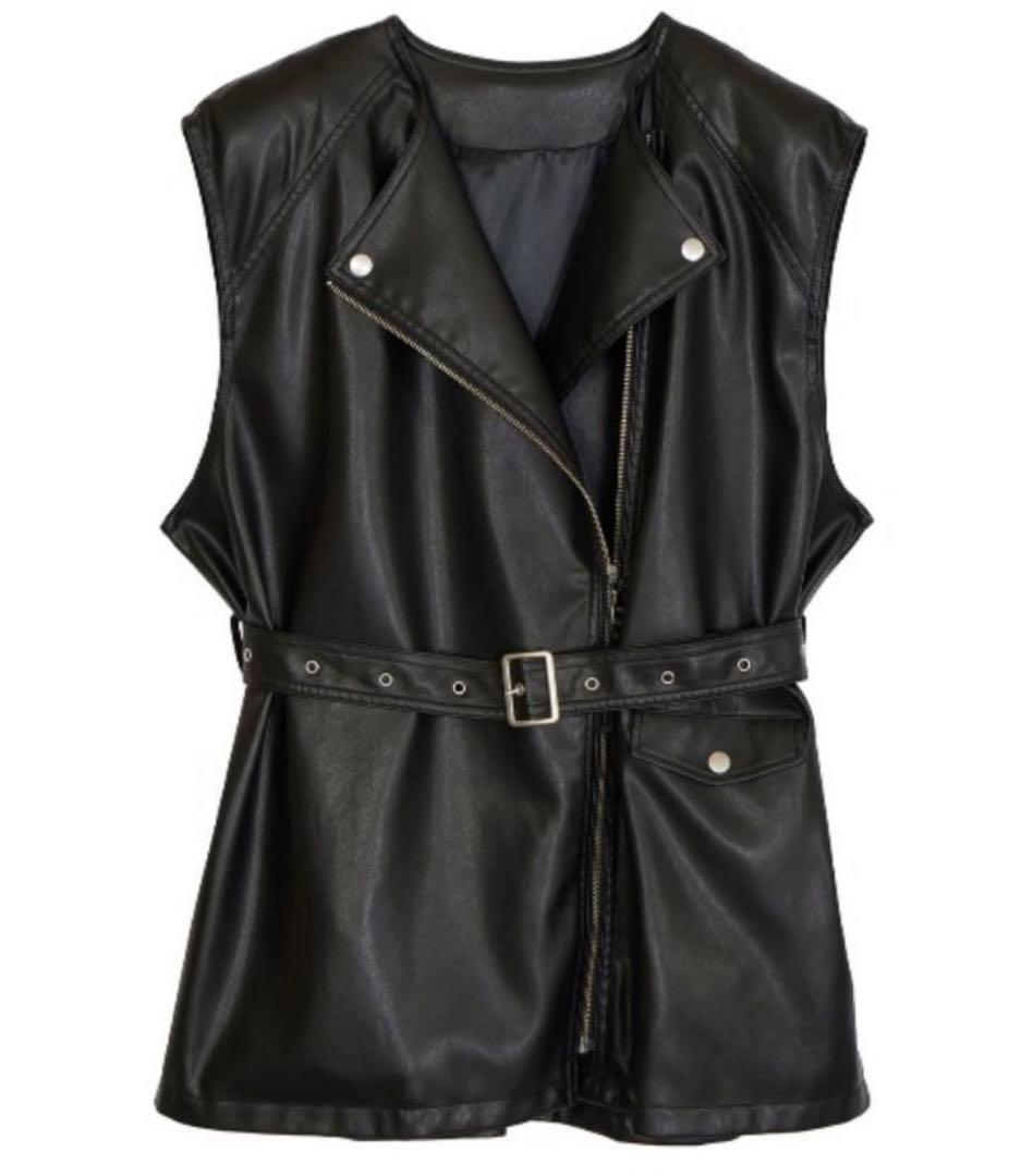【AMERI】RIDERS FAKE LEATHER VEST JACKET