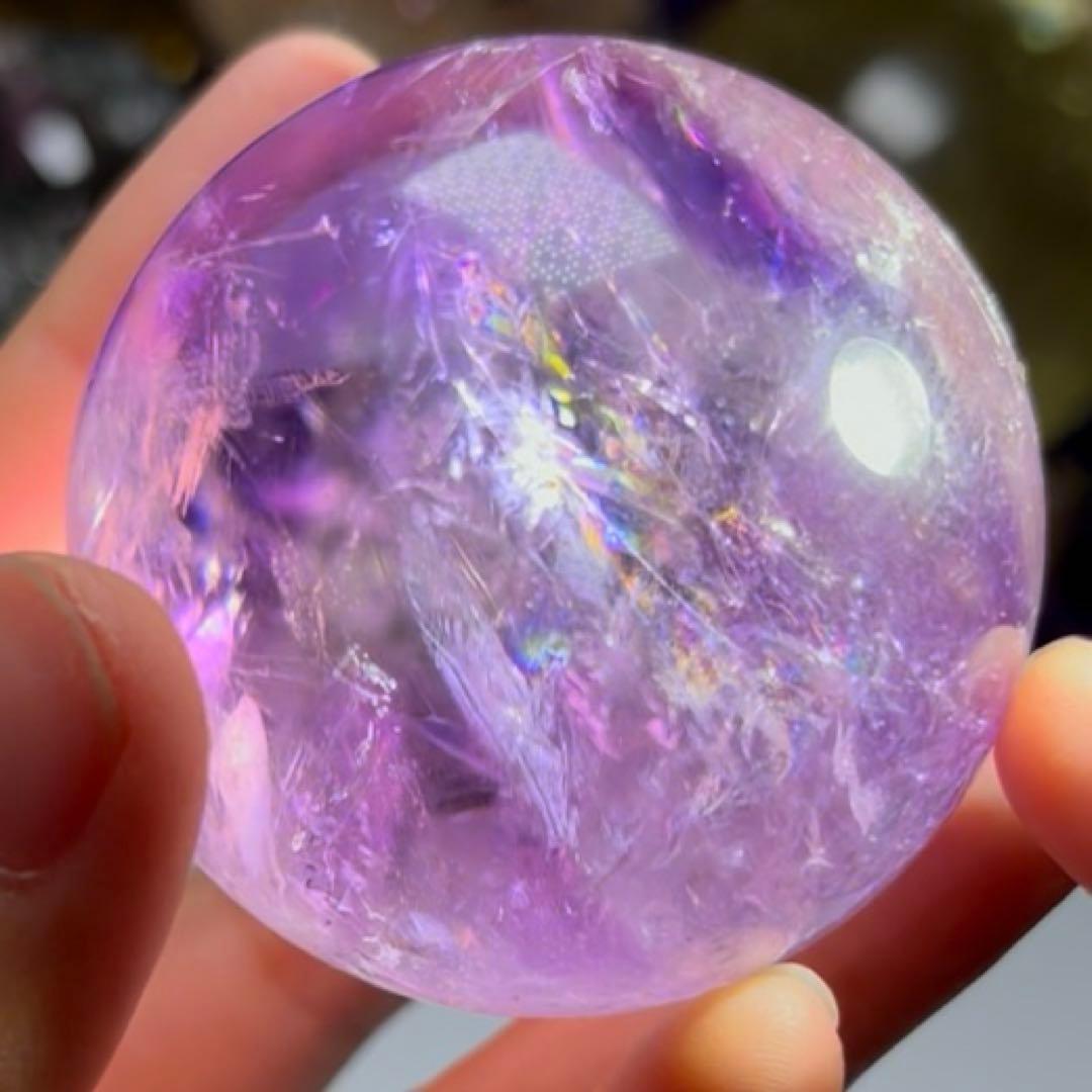 超絶綺麗✨52mm 虹入りアメジスト　丸玉　スフィア　紫水晶