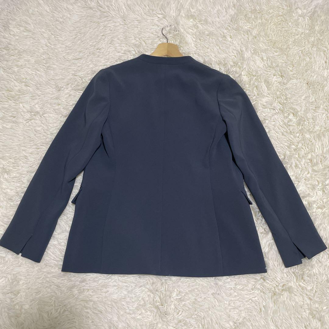 美品36 日本製【INDIVI トリアセテート混 ストレッチノーカラースーツ】