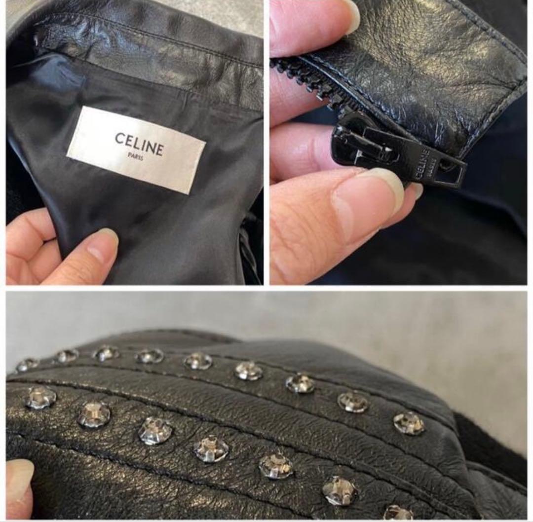 CELINE 19SS ラムスキンラインストーンレザージャケット