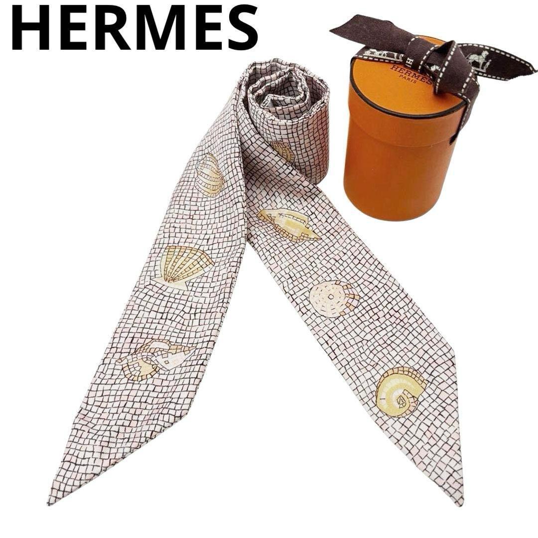 【入手困難】エルメス スカーフ ツイリー モザイク 貝殻柄 シルク 1Q22