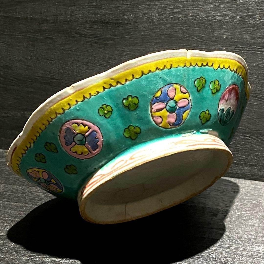 清朝 ブルー 極彩色 鉢 ボウル シノワズリ アンティーク 古伊万里