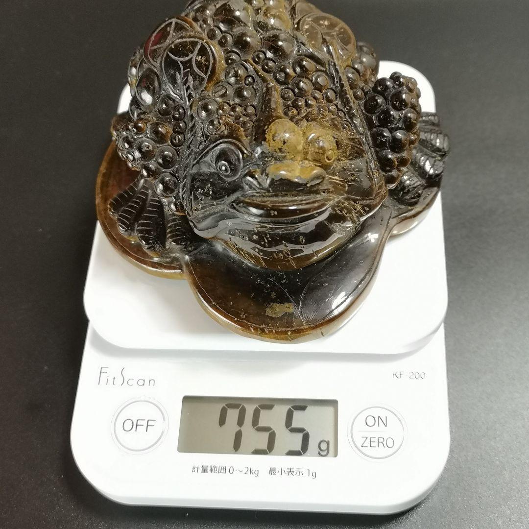 A37.三本足の蛙（金蟾）　三脚蛙　虎目石　タイガーアイ　珍品　天然石