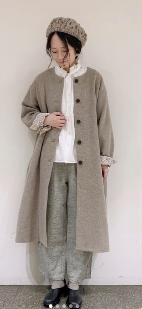 まゆゆ ツハルバイサマンサモスモス 袖口レースウール混コート ベージュ