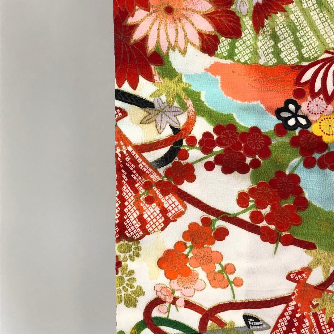 子供着物 七五三 3歳 縮緬 扇子に鹿子模様 花模様 CK-7383