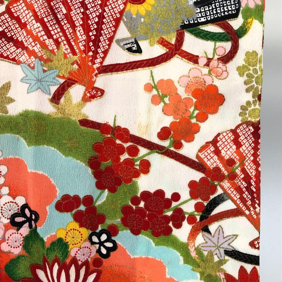 子供着物 七五三 3歳 縮緬 扇子に鹿子模様 花模様 CK-7383