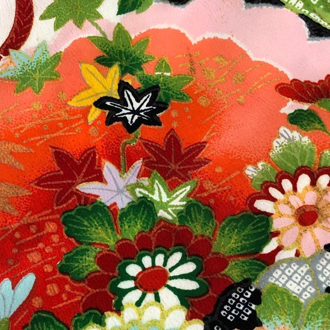 子供着物 七五三 3歳 縮緬 扇子に鹿子模様 花模様 CK-7383