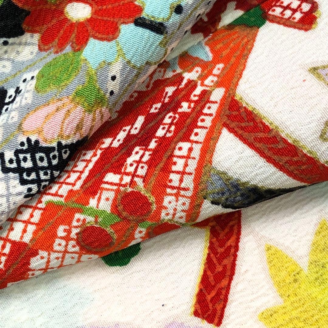 子供着物 七五三 3歳 縮緬 扇子に鹿子模様 花模様 CK-7383