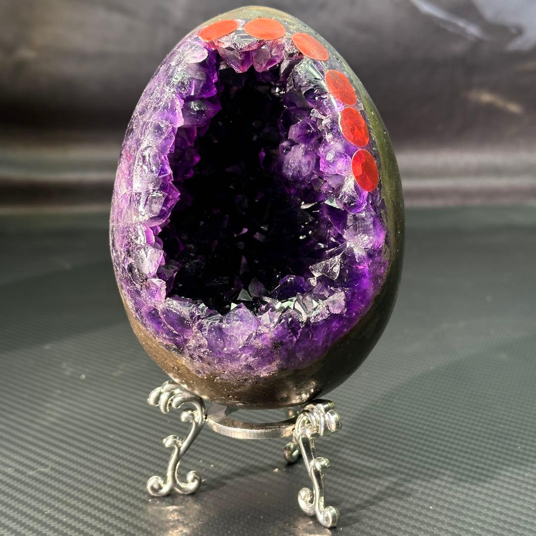 【高品質】天然石 アメジストの龍卵　ドーム　置物G.300