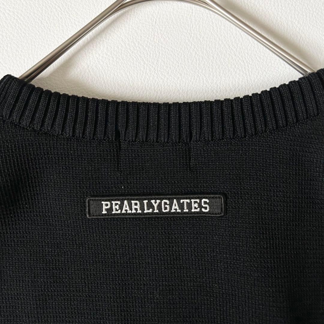 3123y極美品 パーリーゲイツ ロゴ入りクルーネックゴルフニット黒 近年モデル