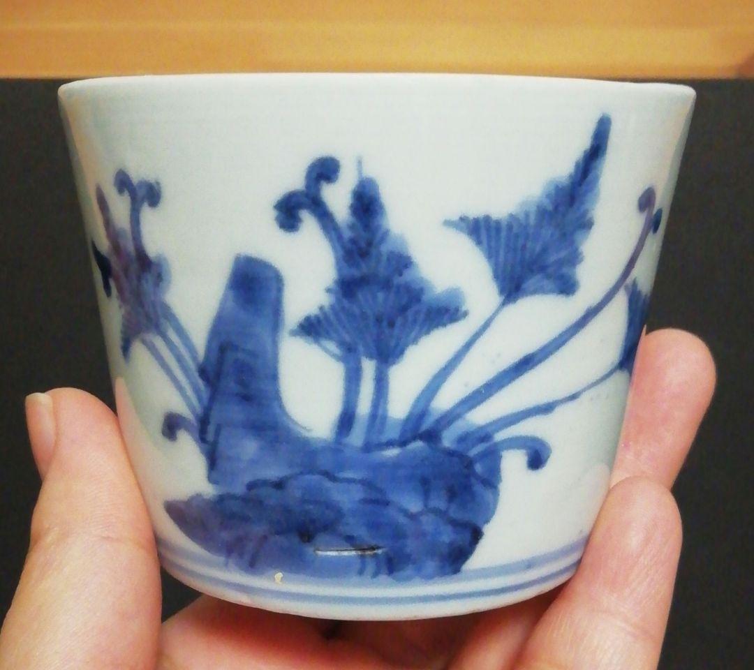 古伊万里　染付　蕎麦猪口　花図　四客　食器
