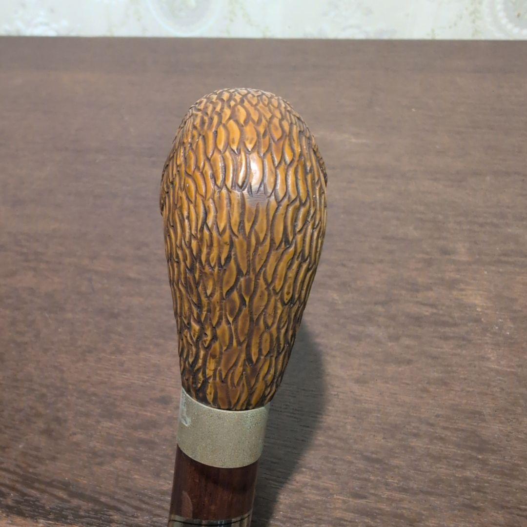 英国製 ヴィンテージ 鴨頭デザイン 木製 杖 金属