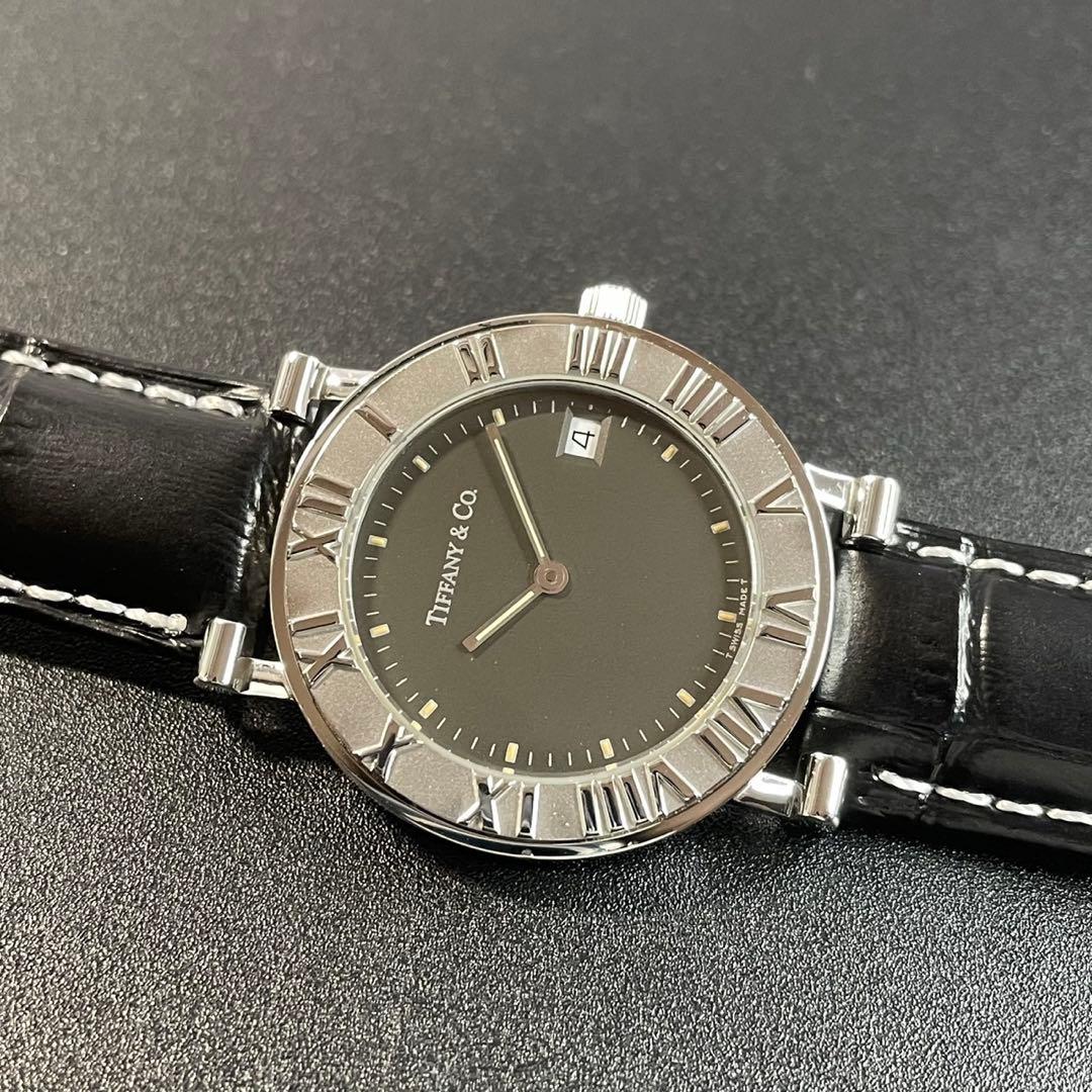 【可動 正規品】ティファニー 腕時計 アトラス ブラック ラウンド ローマン