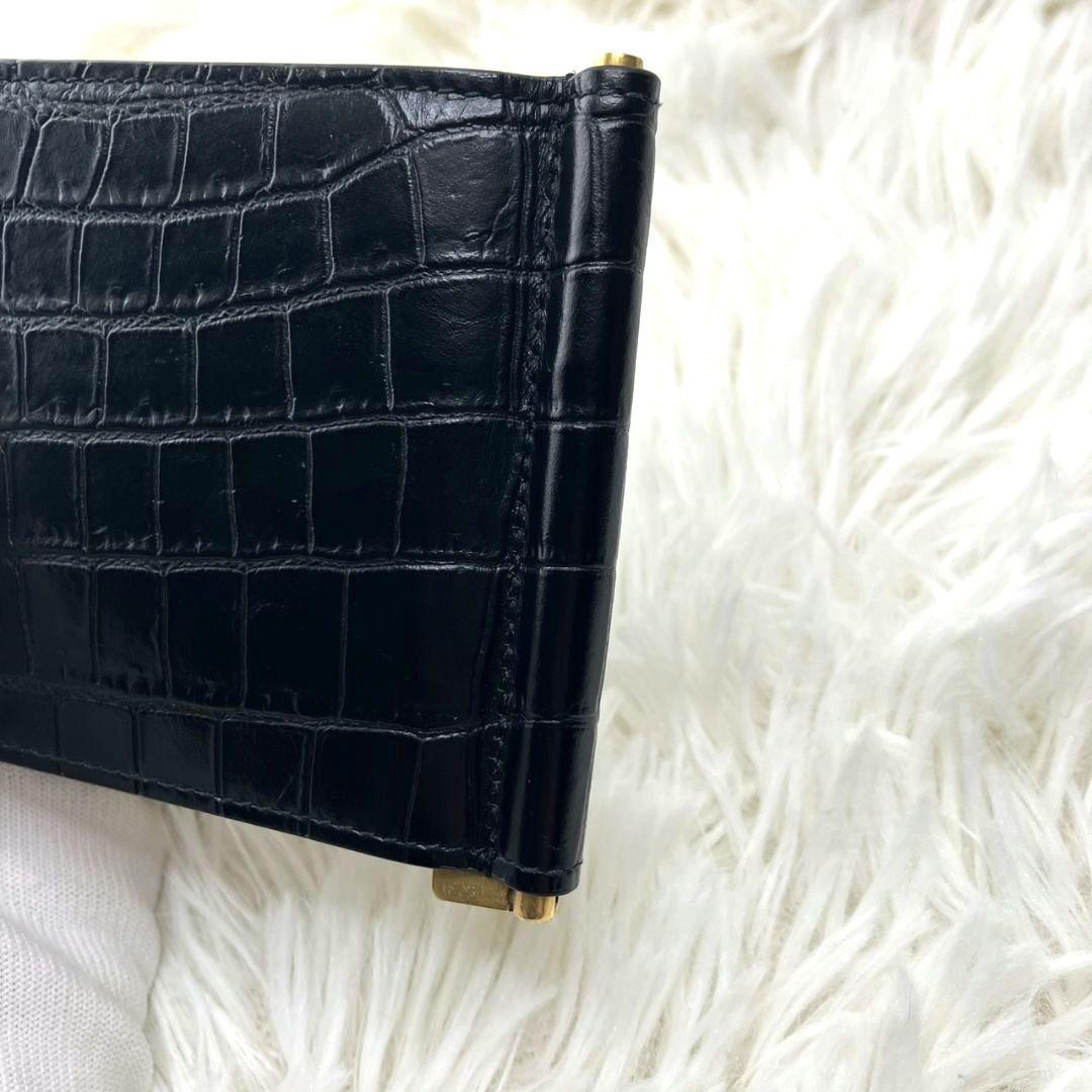 未使用級✨SAINT LAURENT マネークリップ　クロコ型押し　YSL 黒